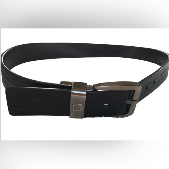 Kenneth Cole, Genuine Leather Belt, Black with Silver Hardware, Size 32 - Picture 3 of 8